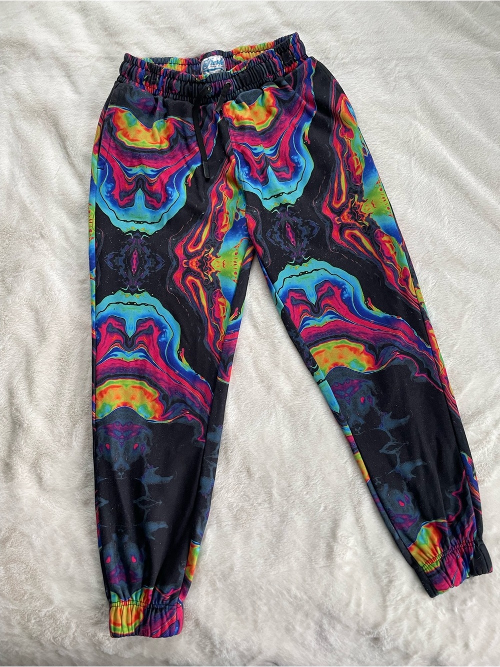 Black Multicolor Psychedelic Jogger Pants - Picture 1 of 6